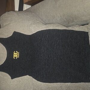Black Sleeveless Dress with Gold Logo